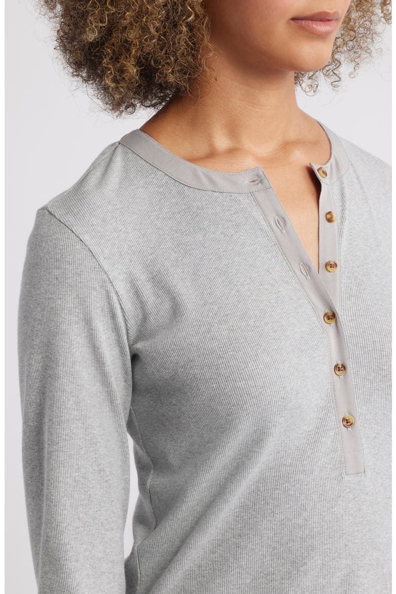 Mixed Media Long Sleeve Henley Top, Alternate, color, GREY HEATHER