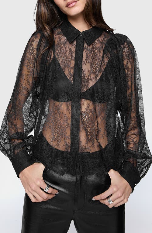 Rebecca Minkoff Cleo Sheer Lace Button-Up Shirt in True Black 