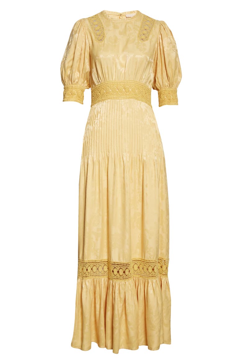 Puff Sleeve Lace Trim Jacquard Maxi Dress, Alternate, color, YELLOW
