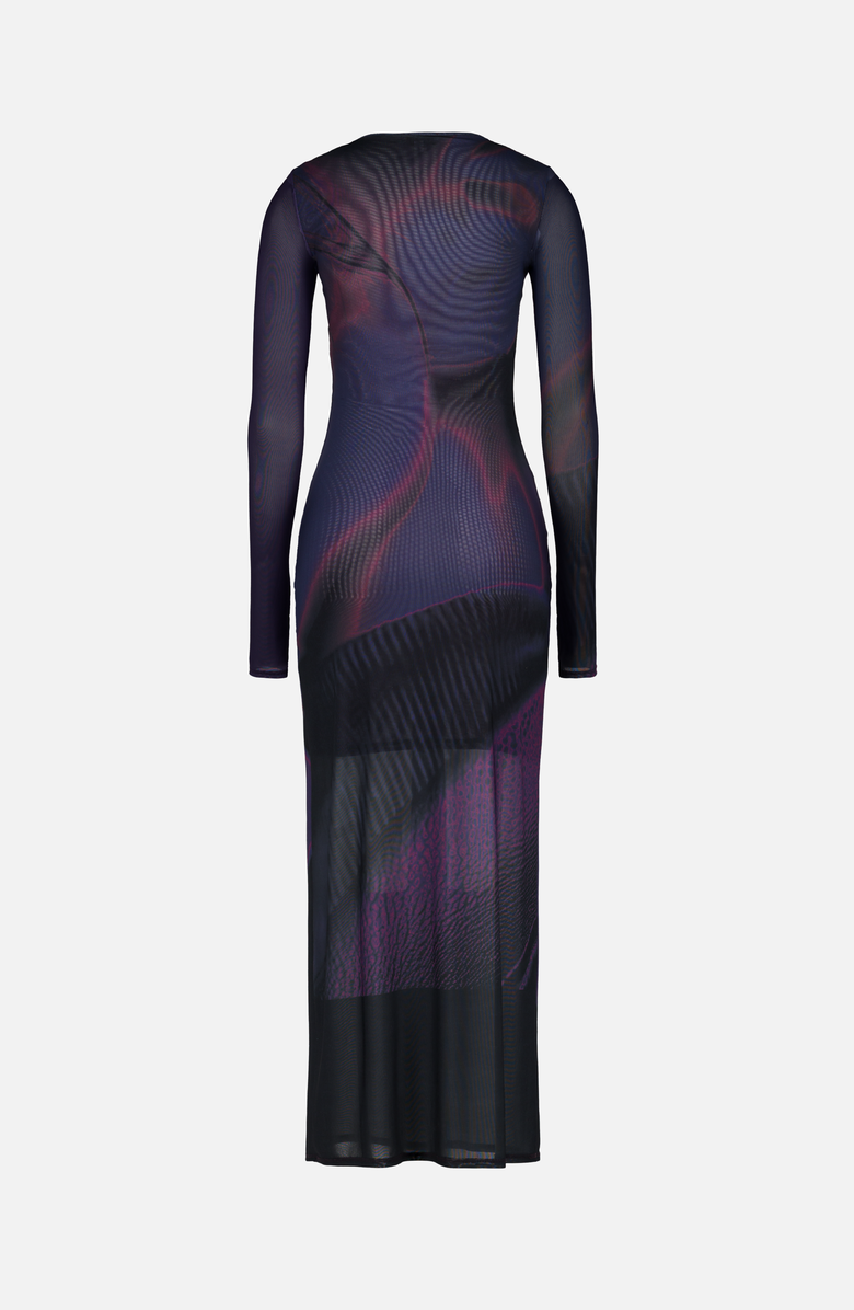 SAEMDI Maxi Mesh Dress, Alternate, color, Black / Purple Print
