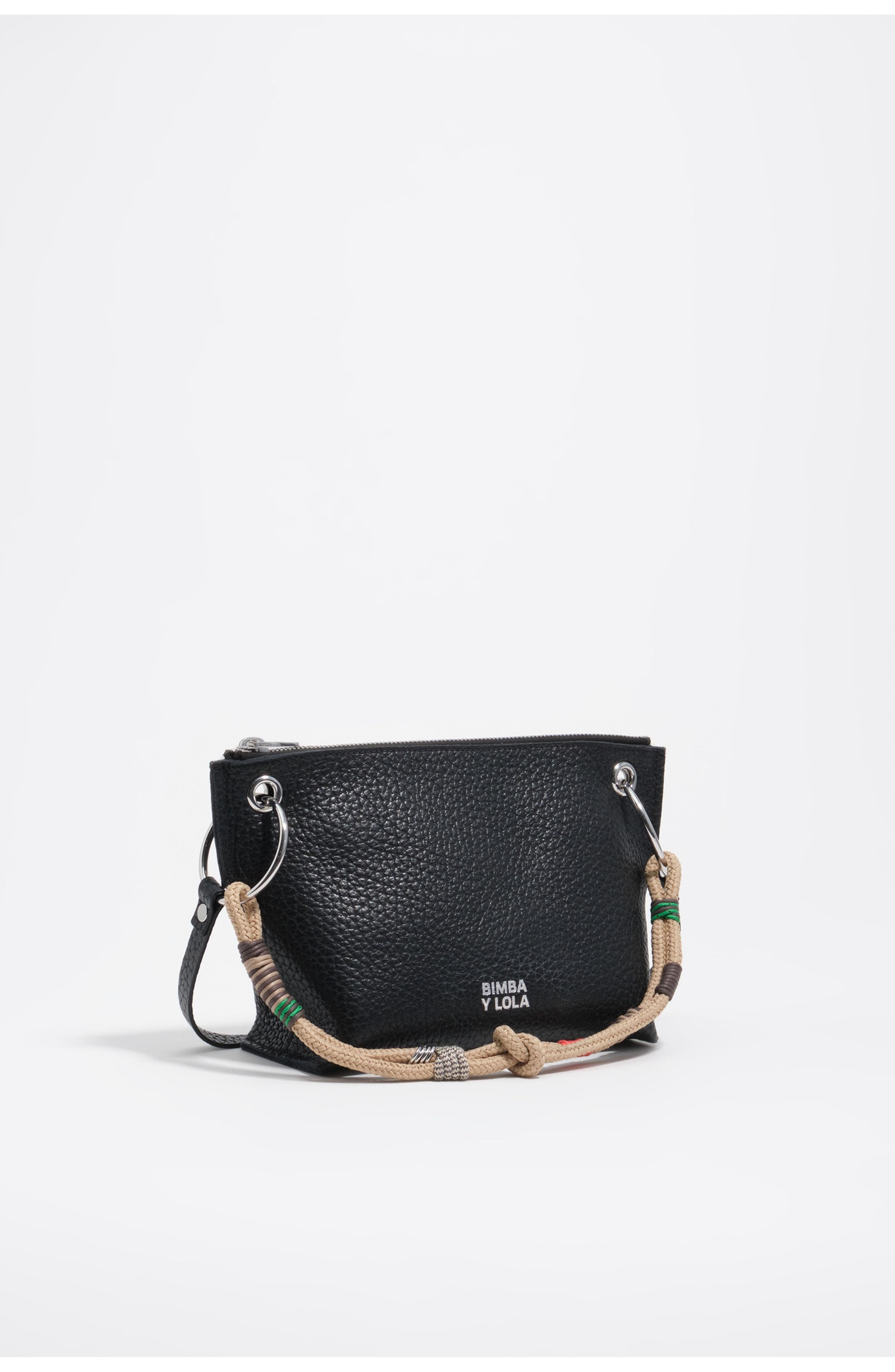 Bimba y Lola Medium Leather Trapezium Bag SS26, Main, color, Black