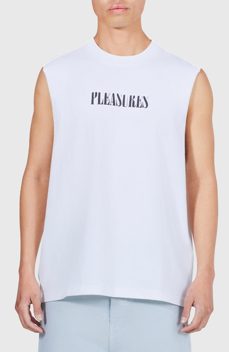 PLEASURES Onyx Sleeveless Logo Graphic T-Shirt, Main, color, White
