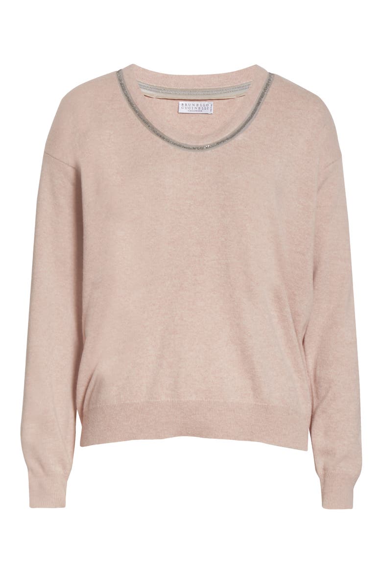 Monili Inset Cashmere Sweater, Alternate, color, PINK POWDER