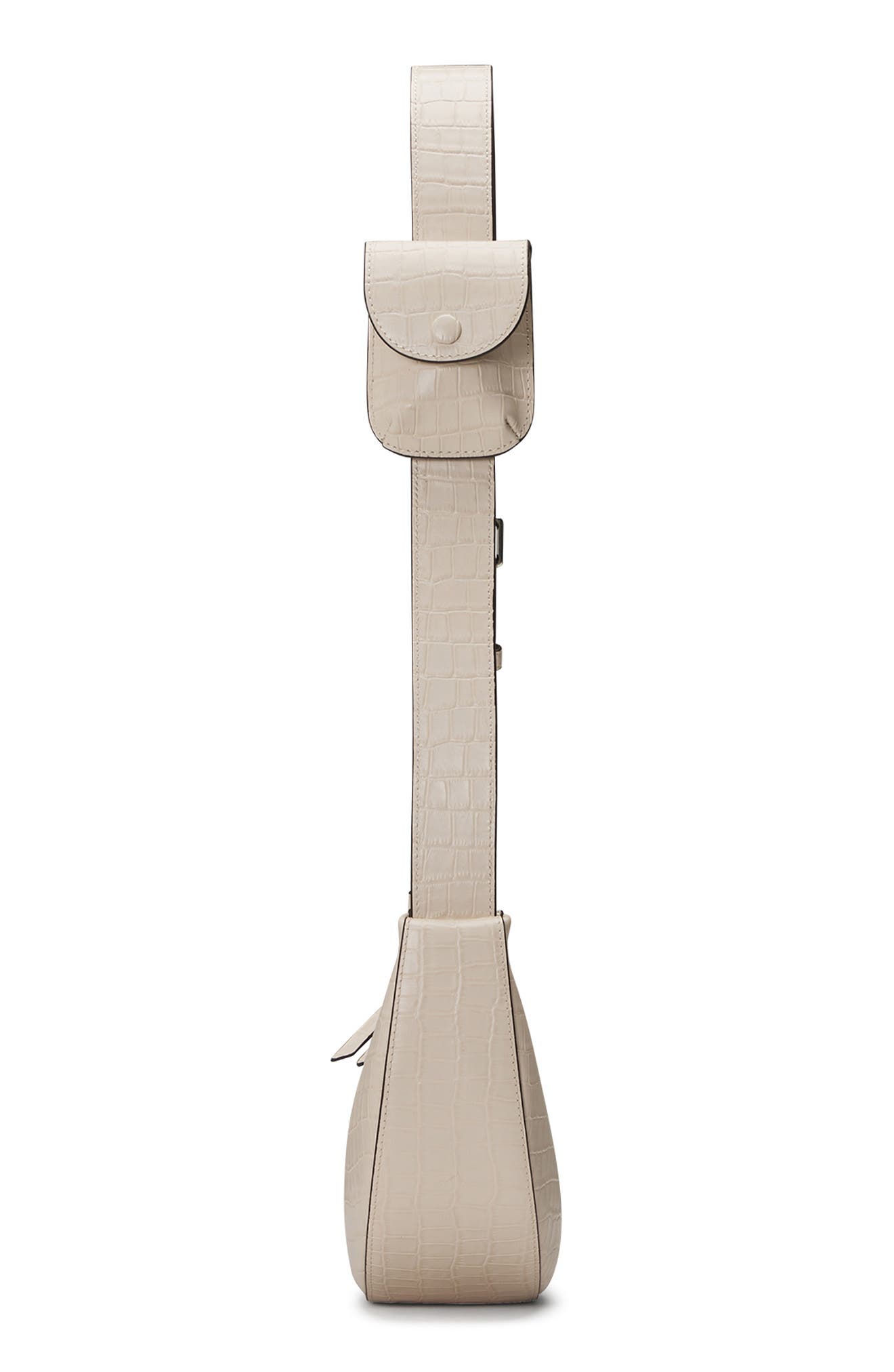 Rookie Crescent Croc Embossed Leather Crossbody Bag, Alternate, color, CREAM
