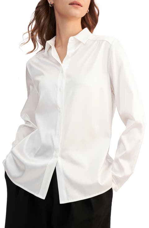 Long Sleeves Collared Silk Blouse