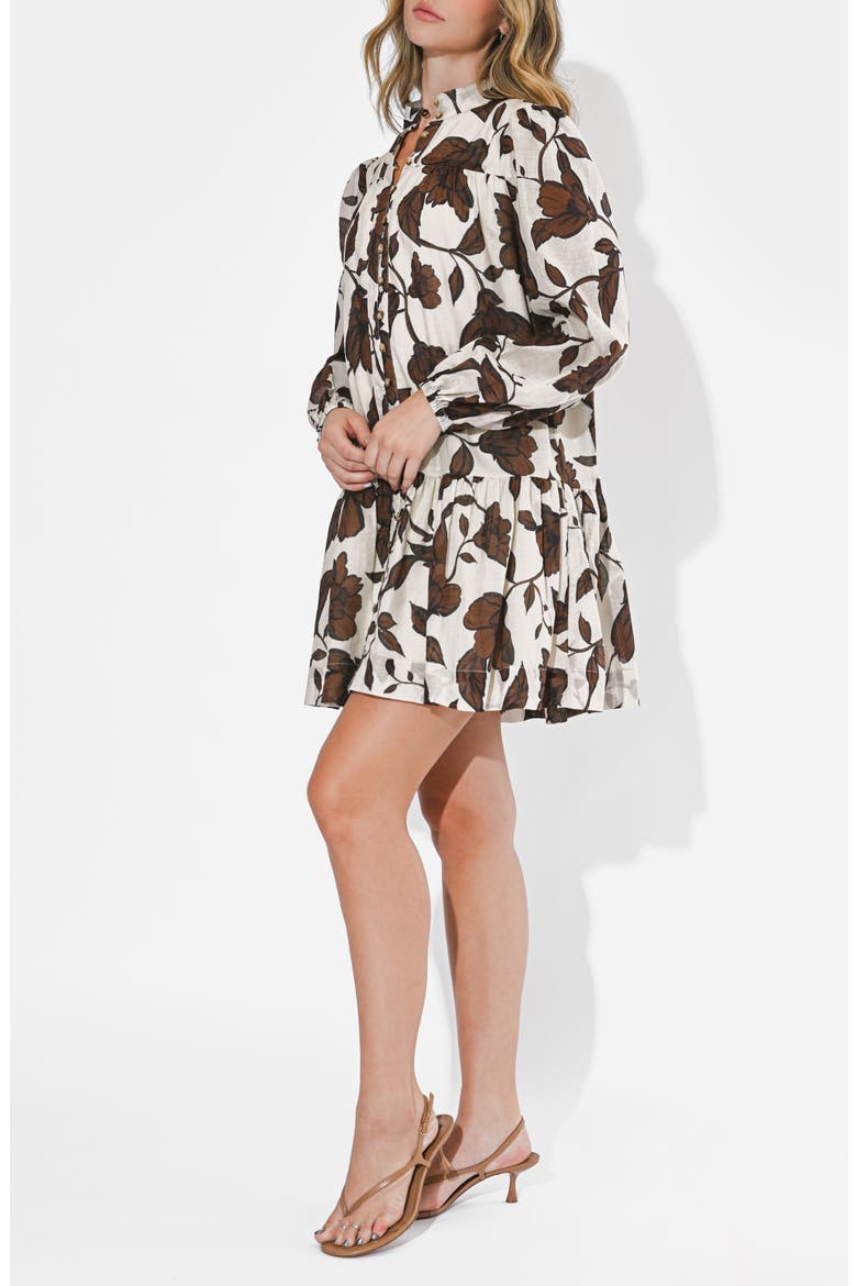 Sharon Floral Print Long Sleeve Minidress, Alternate, color, BROWN