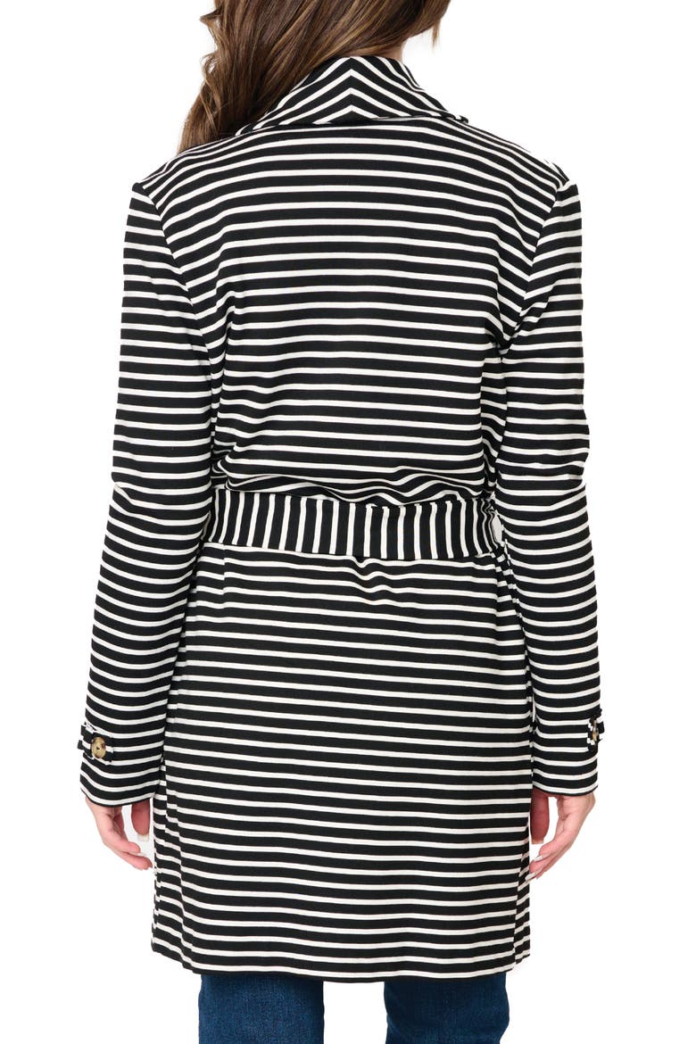 Belted Ponte Topper Jacket, Alternate, color, BLACK WHITE STRIPE
