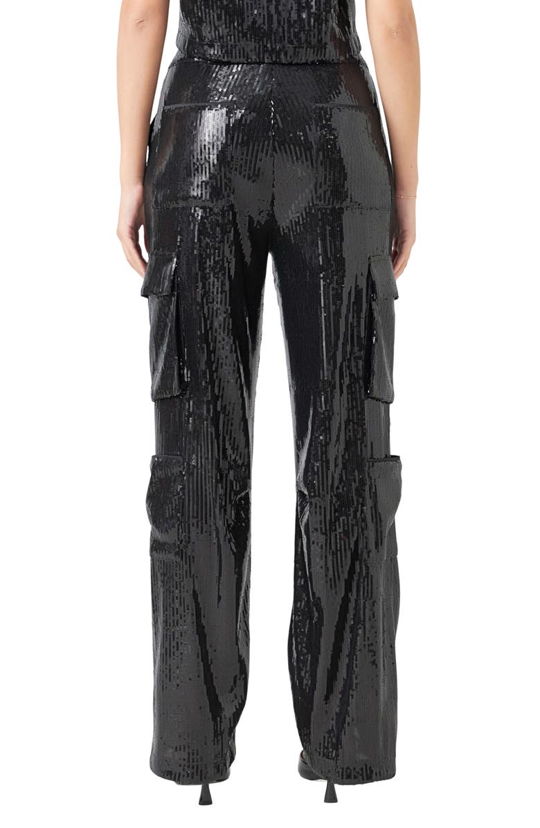 Endless Rose Sequin Wide Leg Cargo Pants, Alternate, color, Black