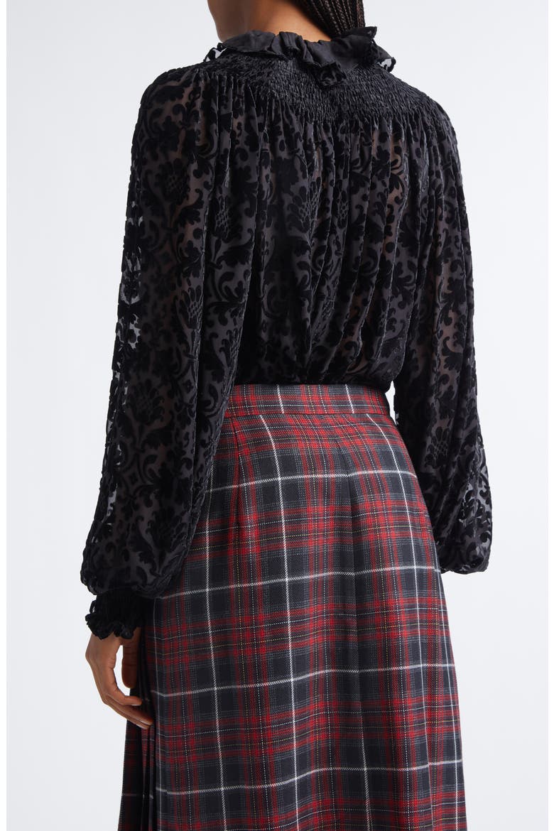 Paisley Flocked Bishop Sleeve Top, Alternate, color, BLACK IP PATTERN