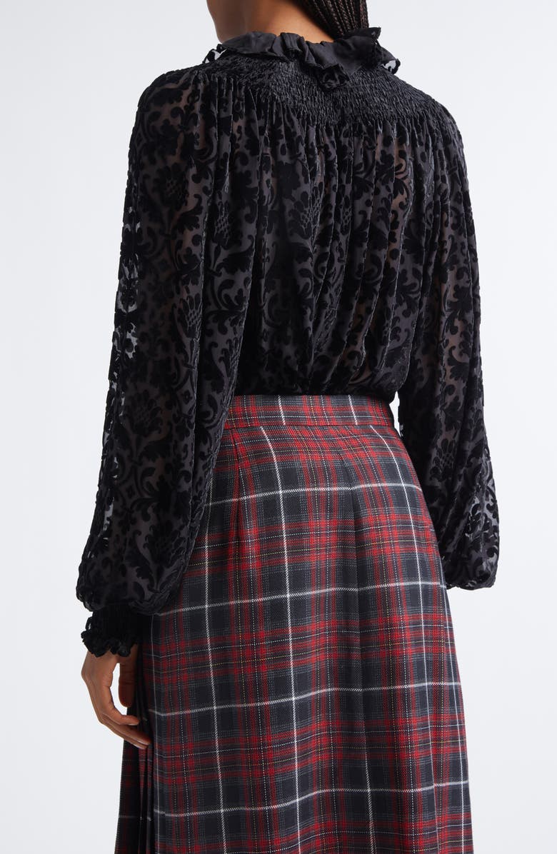 Burberry Paisley Flocked Bishop Sleeve Top, Alternate, color, Black Ip Pattern