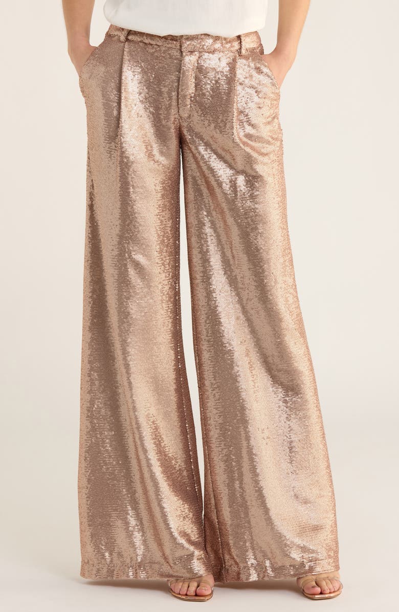 L'AGENCE Allanah Sequin Wide Leg Pants, Main, color, Beige Sequin