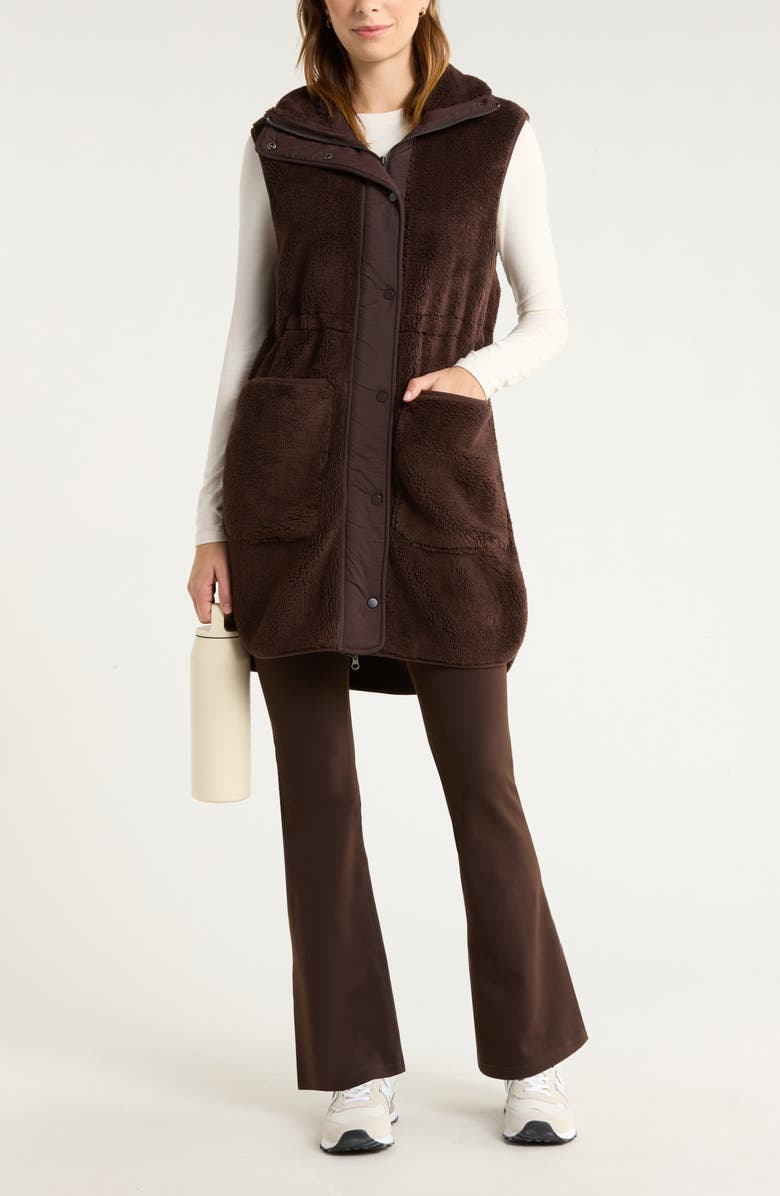 Zella Longline Faux Shearling Vest, Alternate, color, Brown Mole