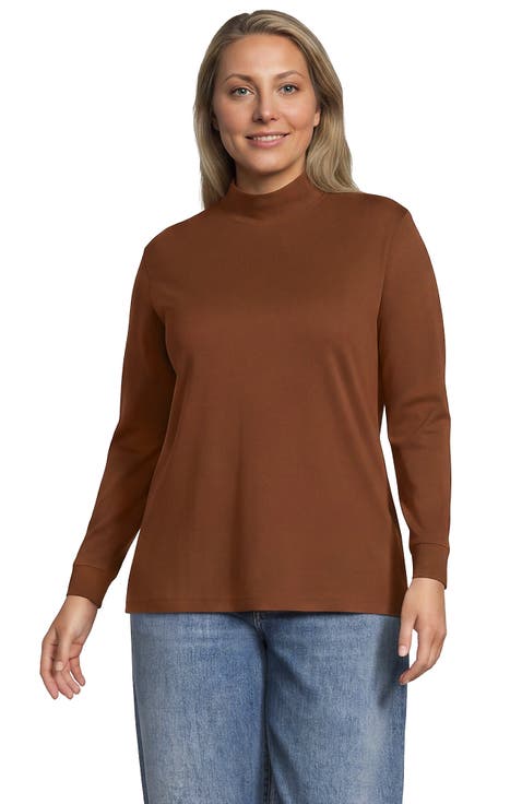 Relaxed Cotton Long Sleeve Mock Turtleneck