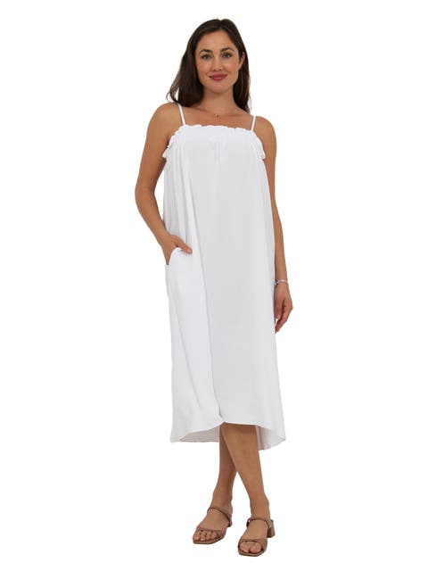 Womens Essential Spaghetti Strap Smocked Pocket A-Line Maxi Dress