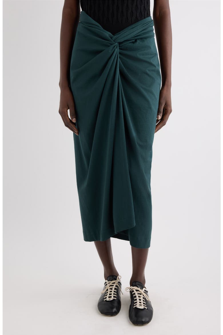 Twist Front Cotton Jersey Midi Skirt, Main, color, DARK GREEN