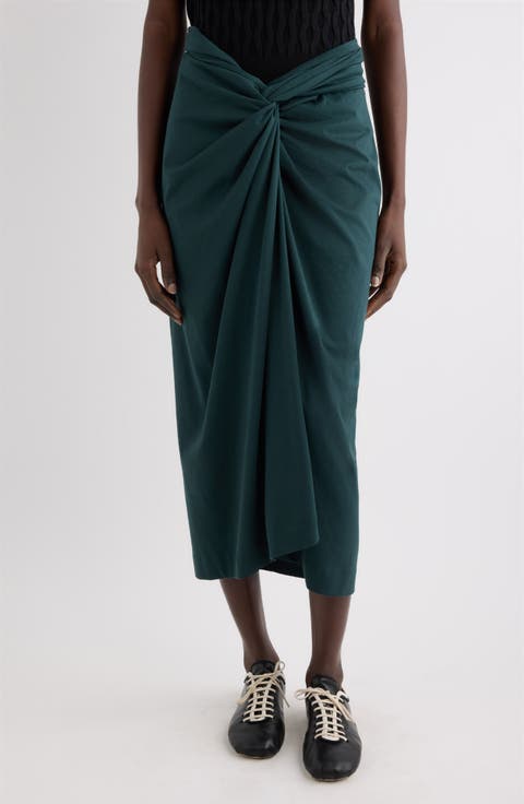 Twist Front Cotton Jersey Midi Skirt