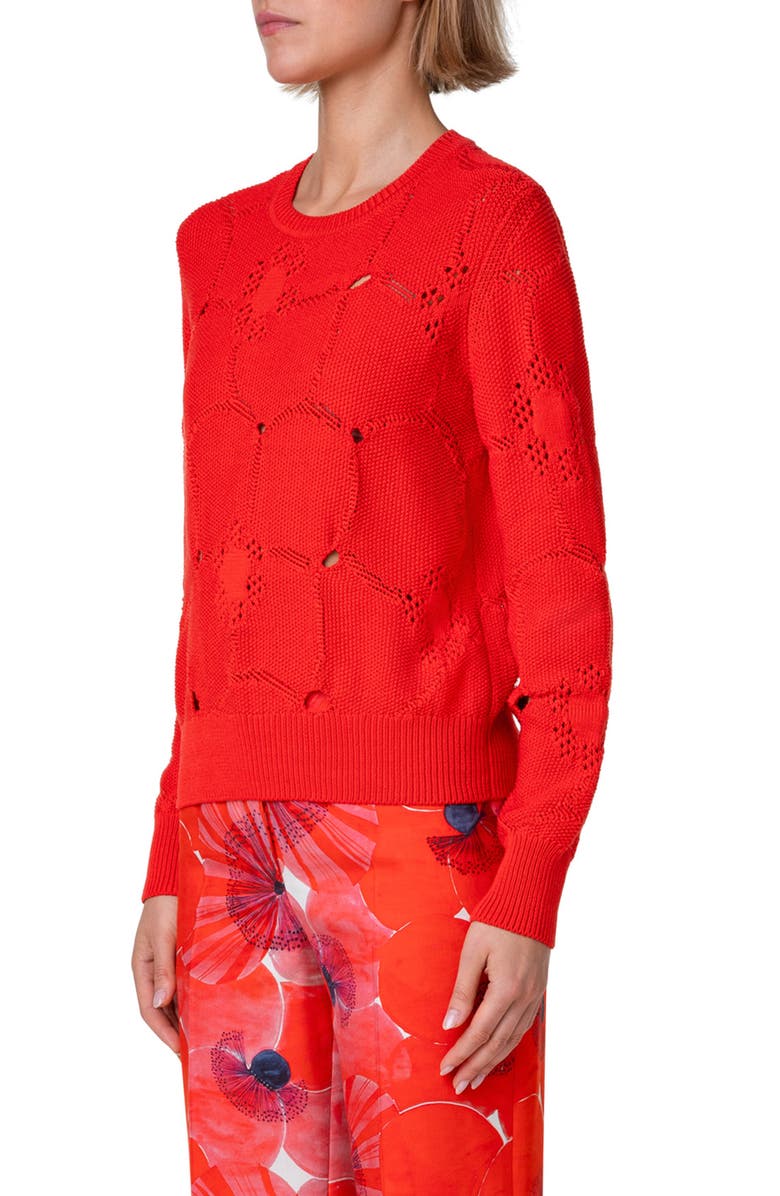 Akris Poppy Open Knit Stretch Cotton Crewneck Sweater, Alternate, color, 