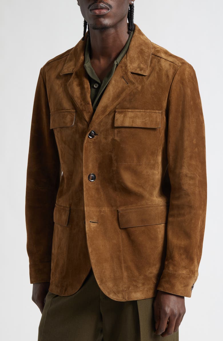 TOM FORD Suede Military Jacket, Alternate, color, Teak