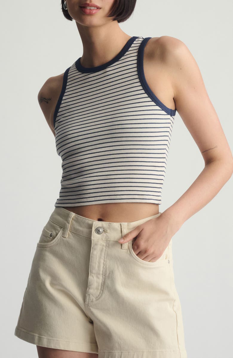 Brooklyn Industries Outher Space Stripe Rib Stretch Cotton Crop Tank, Main, color, Outher Space Stripe