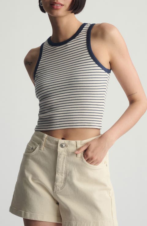 Outher Space Stripe Rib Stretch Cotton Crop Tank