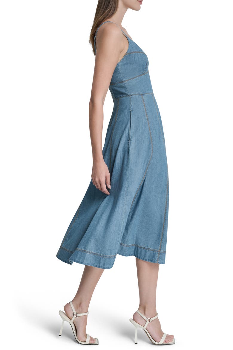 Cotton Blend Denim Fit & Flare Midi Dress, Alternate, color, DOWNTOWN W