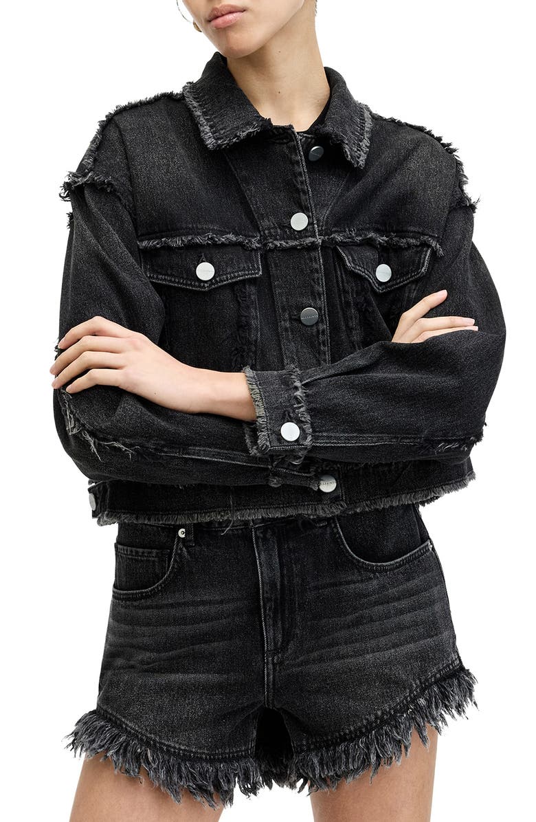 AllSaints Hailey High Waist Denim Cutoff Shorts, Alternate, color,