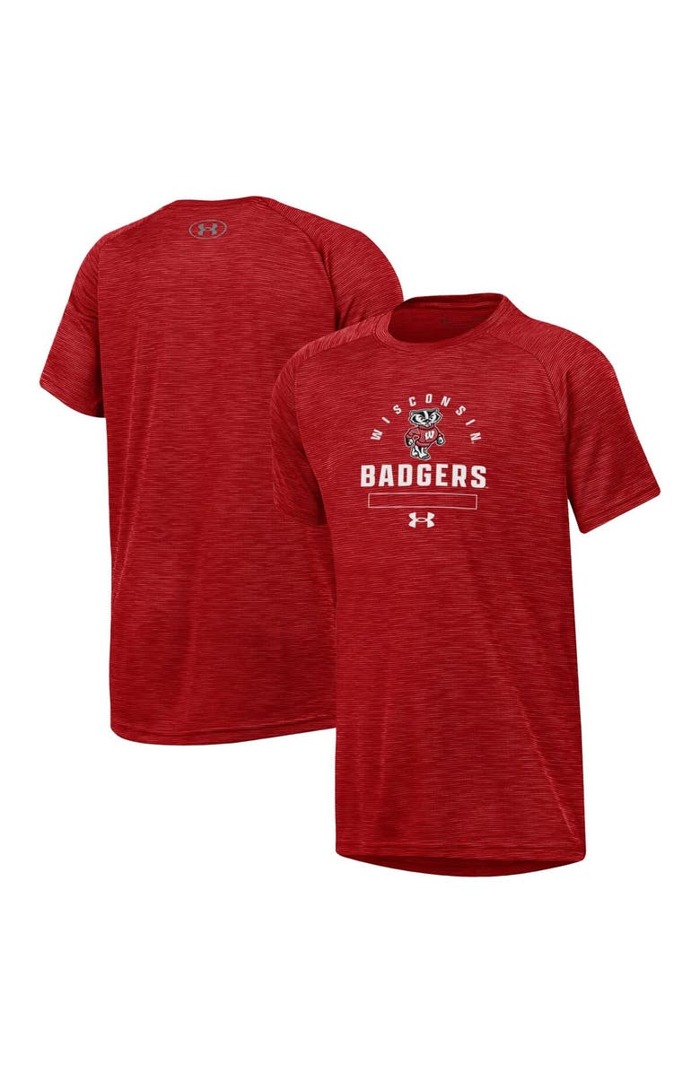 Under Armour Youth Under Armour Heather Red Wisconsin Badgers Ultra Soft Rye Tech Performance T-Shirt, Main, color, Heather Red