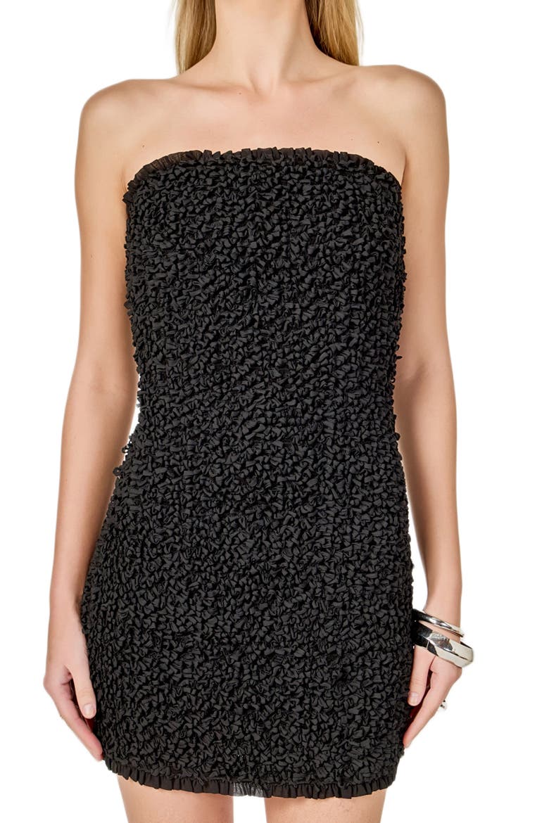 Smock Detail Strapless Minidress, Alternate, color, BLACK
