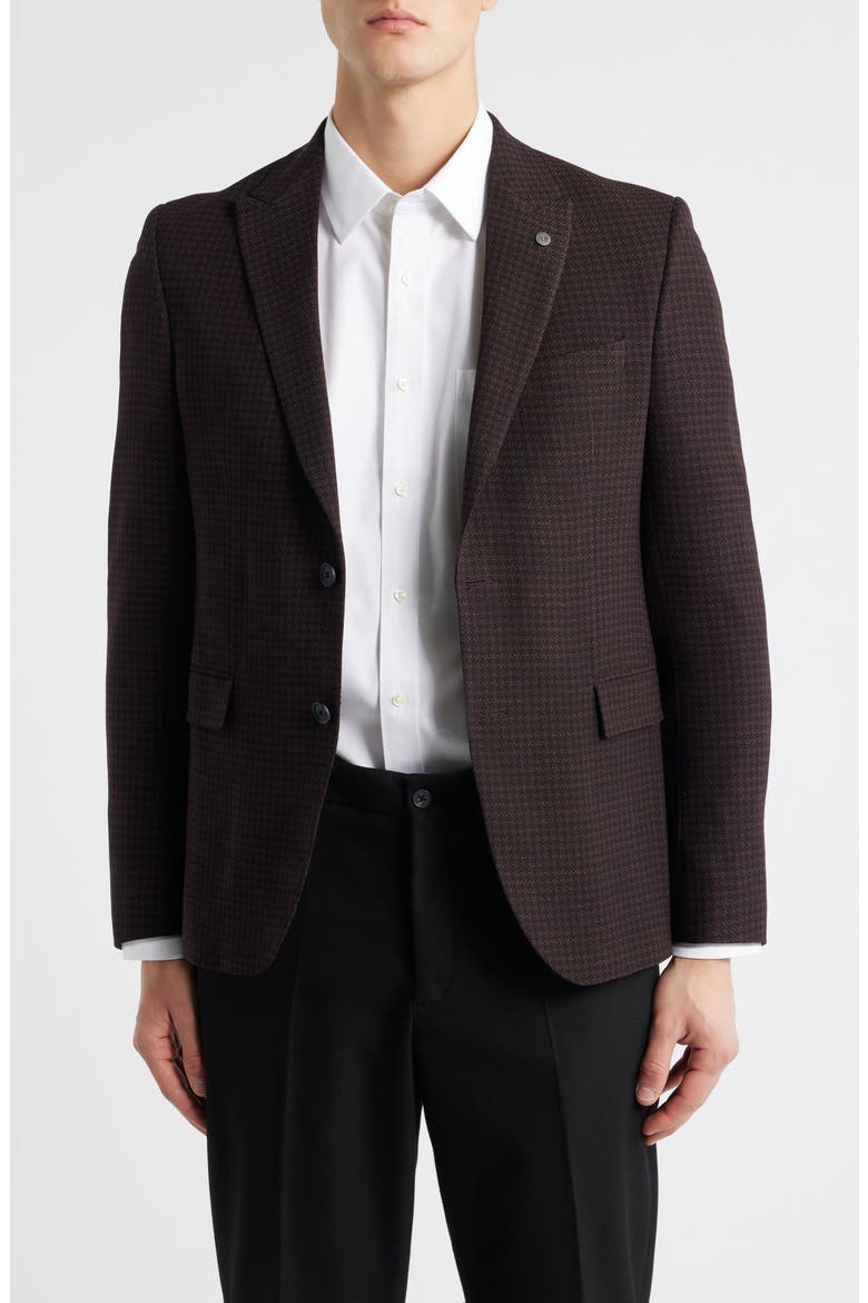 Rawdon Slim Fit Burgundy Microcheck Textured Peak Lapel Sport Coat, Main, color, BURGUNDY