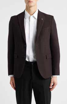 AllSaints Rawdon Slim Fit Burgundy Microcheck Textured Peak Lapel Sport Coat