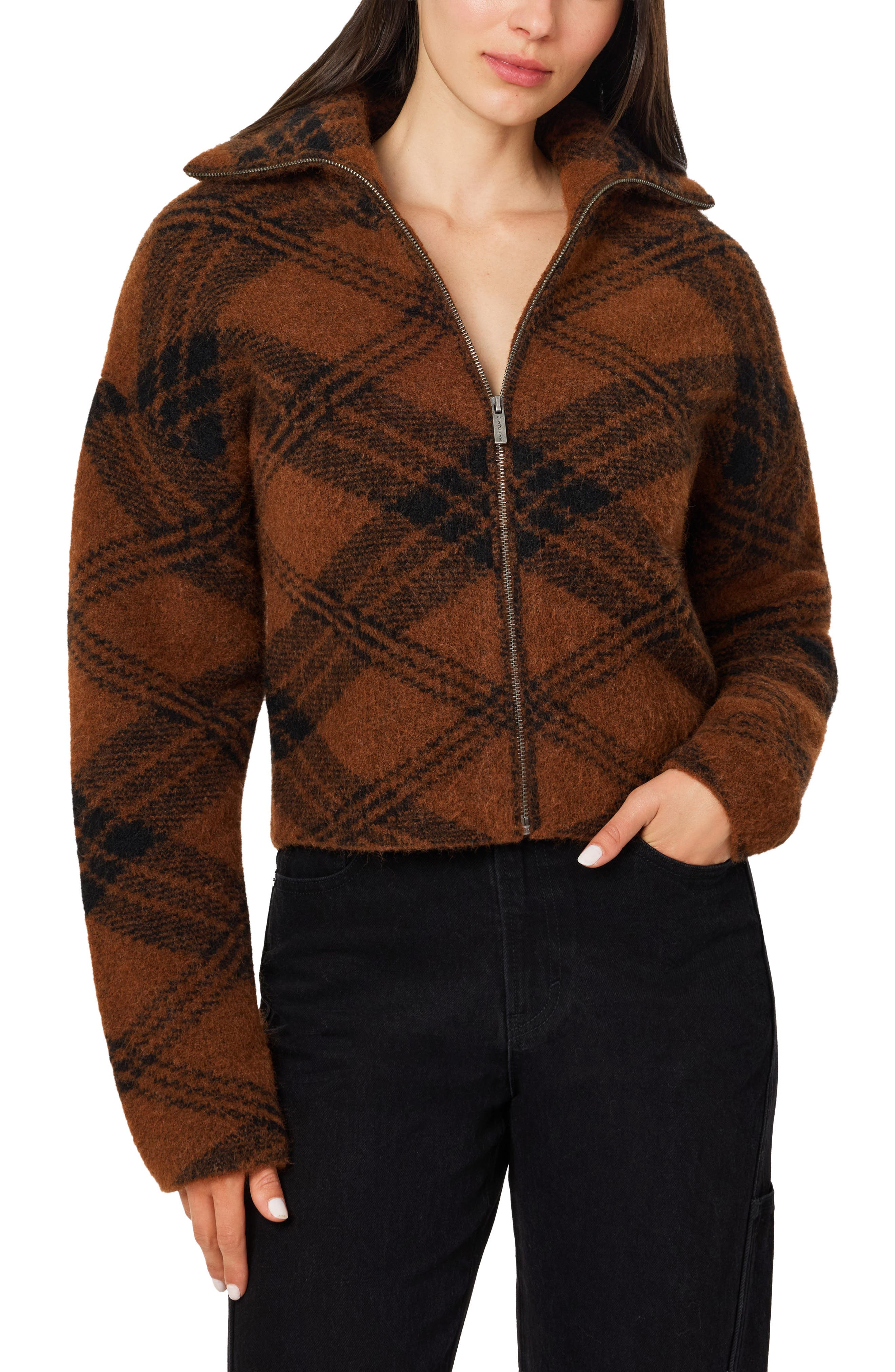 Plaid Zip Sweater Jacket