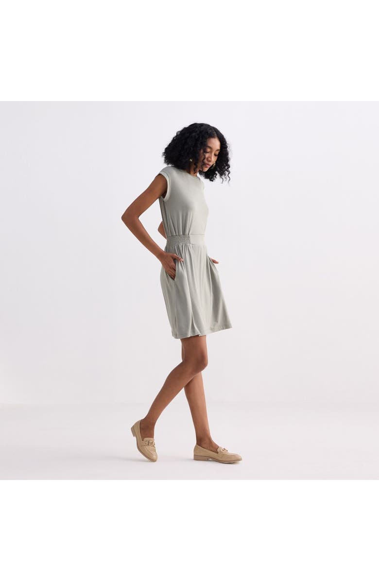 Reistor Short Dress With Smocking Side Detail, Alternate, color, Light Olive