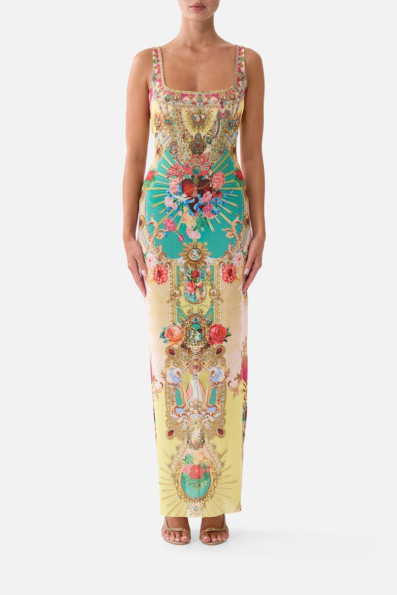 Square Neck Beach Maxi Dress W Low Back, Main, color, Painted Prayers