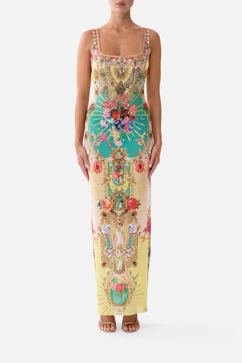 Square Neck Beach Maxi Dress W Low Back
