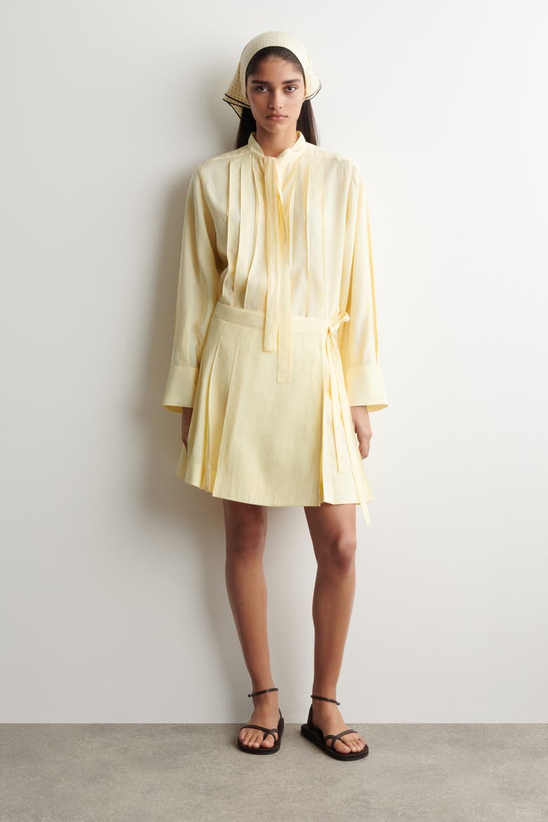 Pleated Bow-detail Blouse, Alternate, color, BUTTER YELLOW