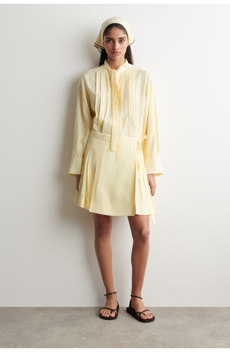 COS Pleated Bow-detail Blouse, Alternate, color, Butter Yellow