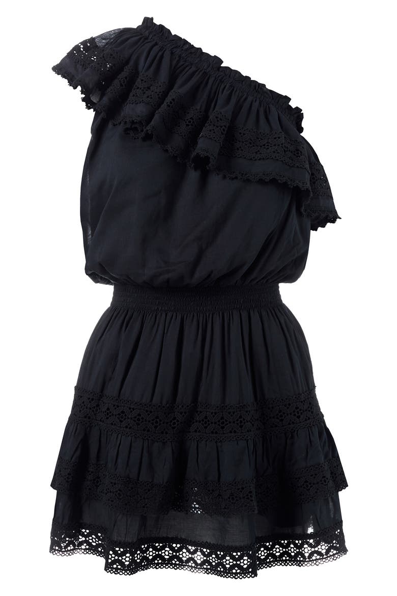 Debbie One-Shoulder Cover-Up Dress, Alternate, color, BLACK