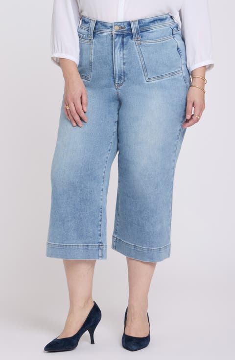 Brigitte Patch Pocket Wide Leg Capri Jeans (Mist Springs) (Plus)