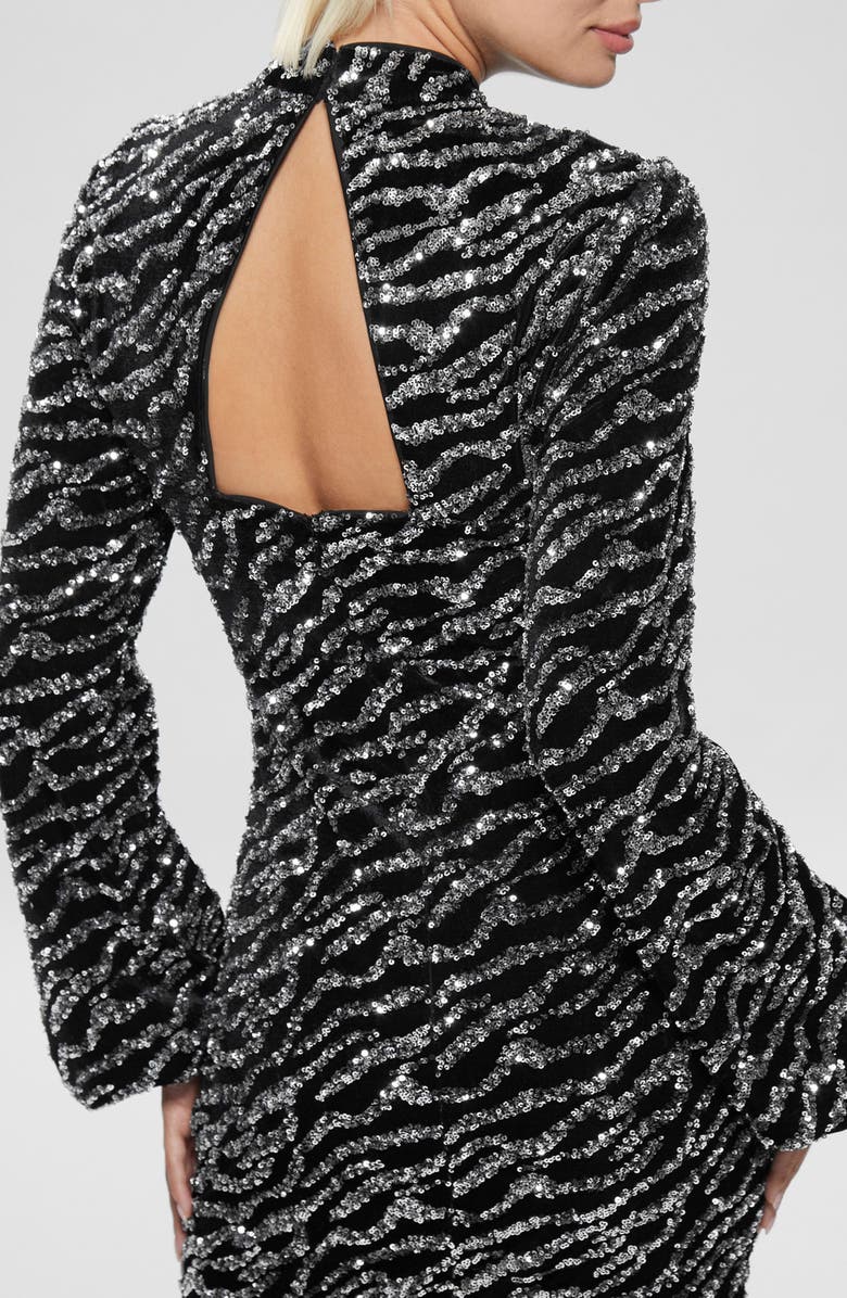 GUESS Zoe Sequin Long Sleeve Mesh Minidress, Alternate, color, 