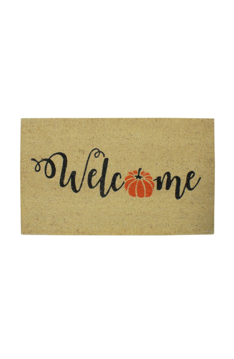 Northlight Orange Pumpkin "Welcome" Fall Harvest Outdoor Doormat 18" x 30", Main, color, 