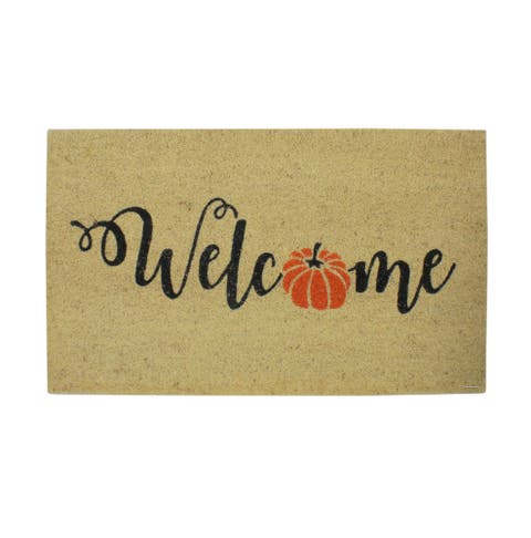 Orange Pumpkin "Welcome" Fall Harvest Outdoor Doormat 18" x 30"