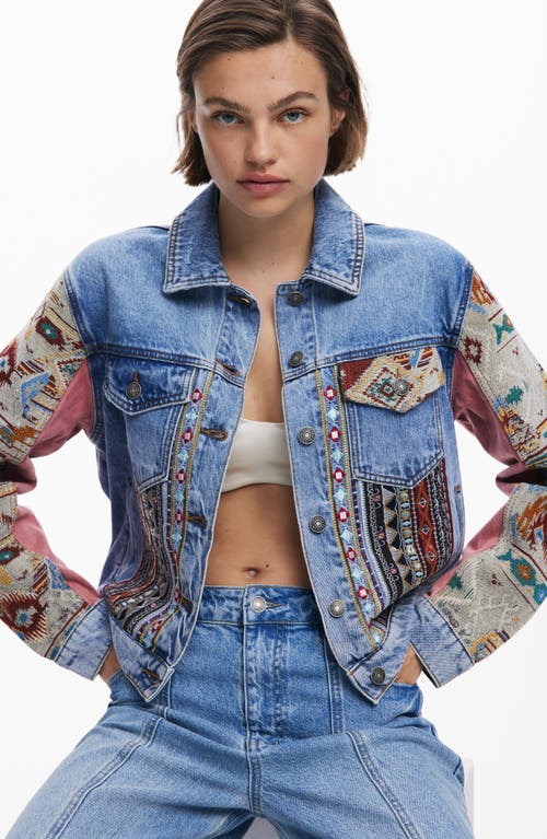 Desigual Embroidered Denim Trucker Jacket In Blue