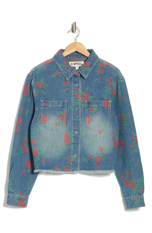 Shop Ptcl Cutouff Jacquard Embroidered Denim Shirt In Indigo