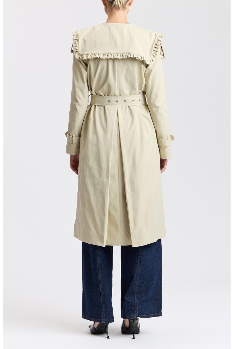 Ruffle Trim Victorian Trench Coat, Alternate, color, CHALK