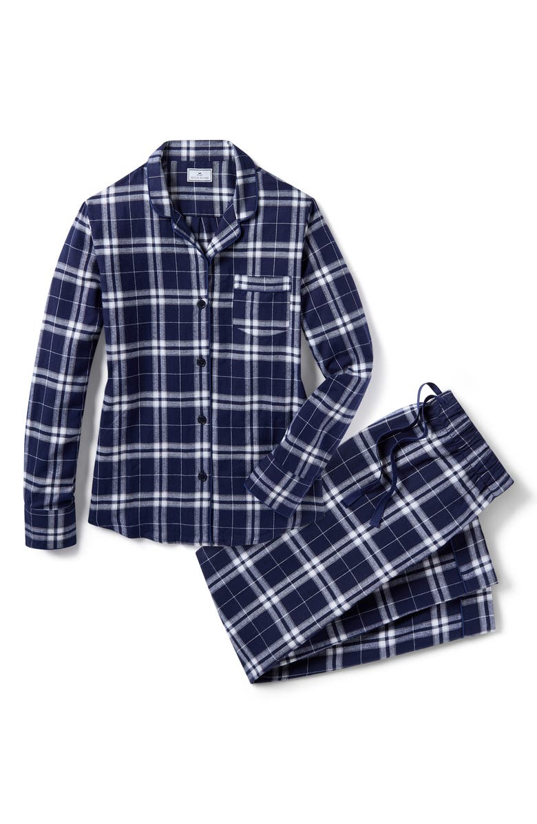 Petite Plume Tartan Plaid Cotton Pajamas, Alternate, color, Navy