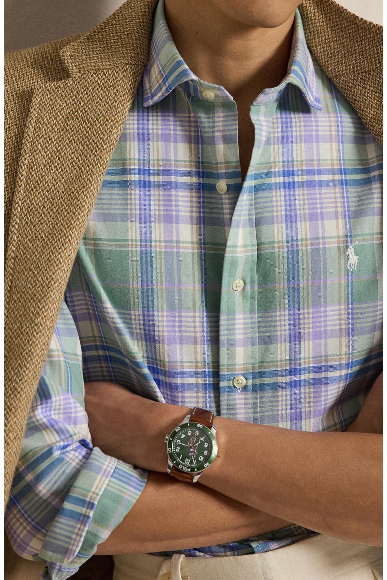 Classic Fit Plaid Cotton Button-Up Oxford Shirt, Alternate, color, FADED MINT LAVNDR MULTI