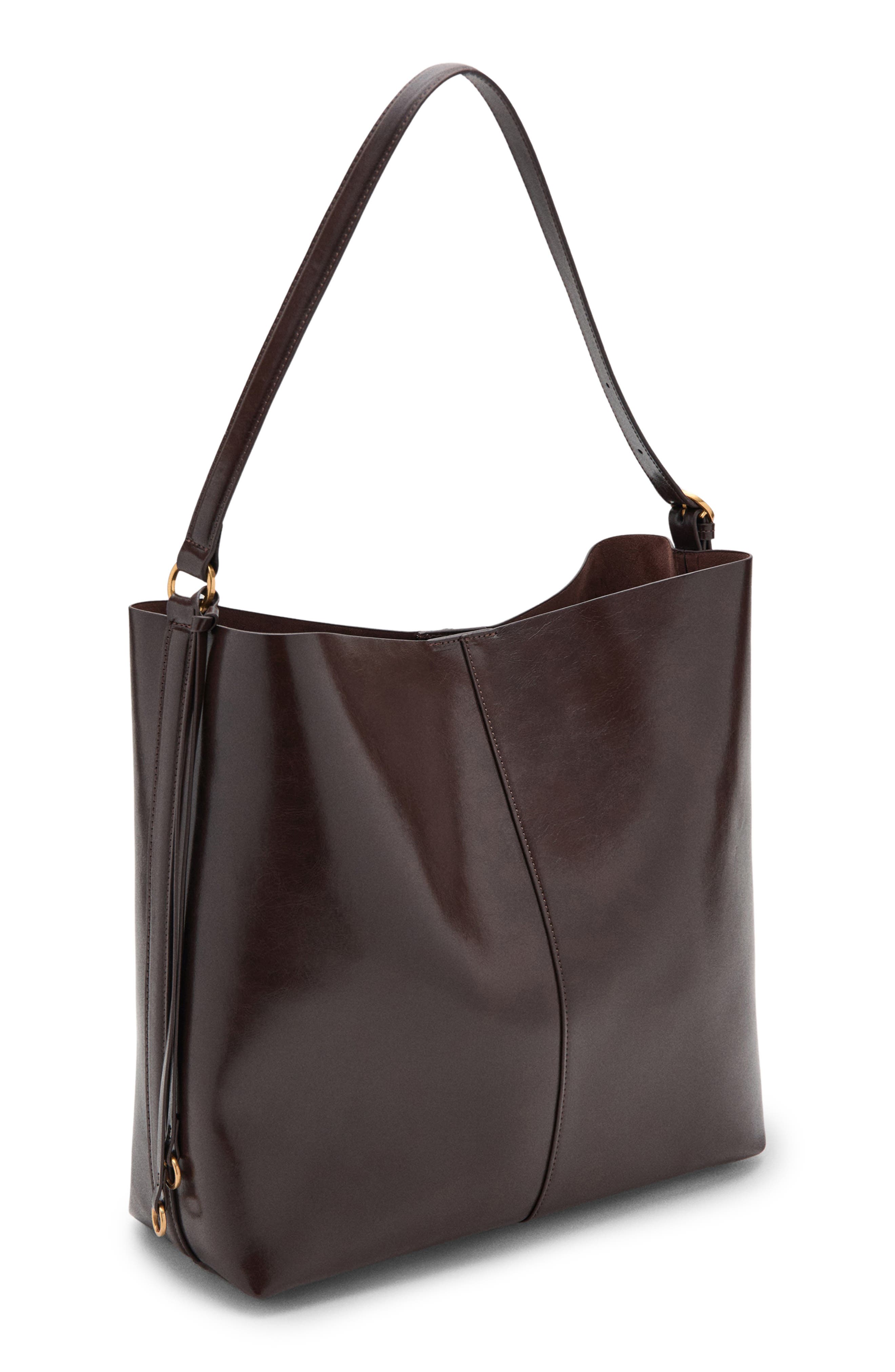 MANGO Faux Leather Shoulder Bag, Alternate, color, Chocolate