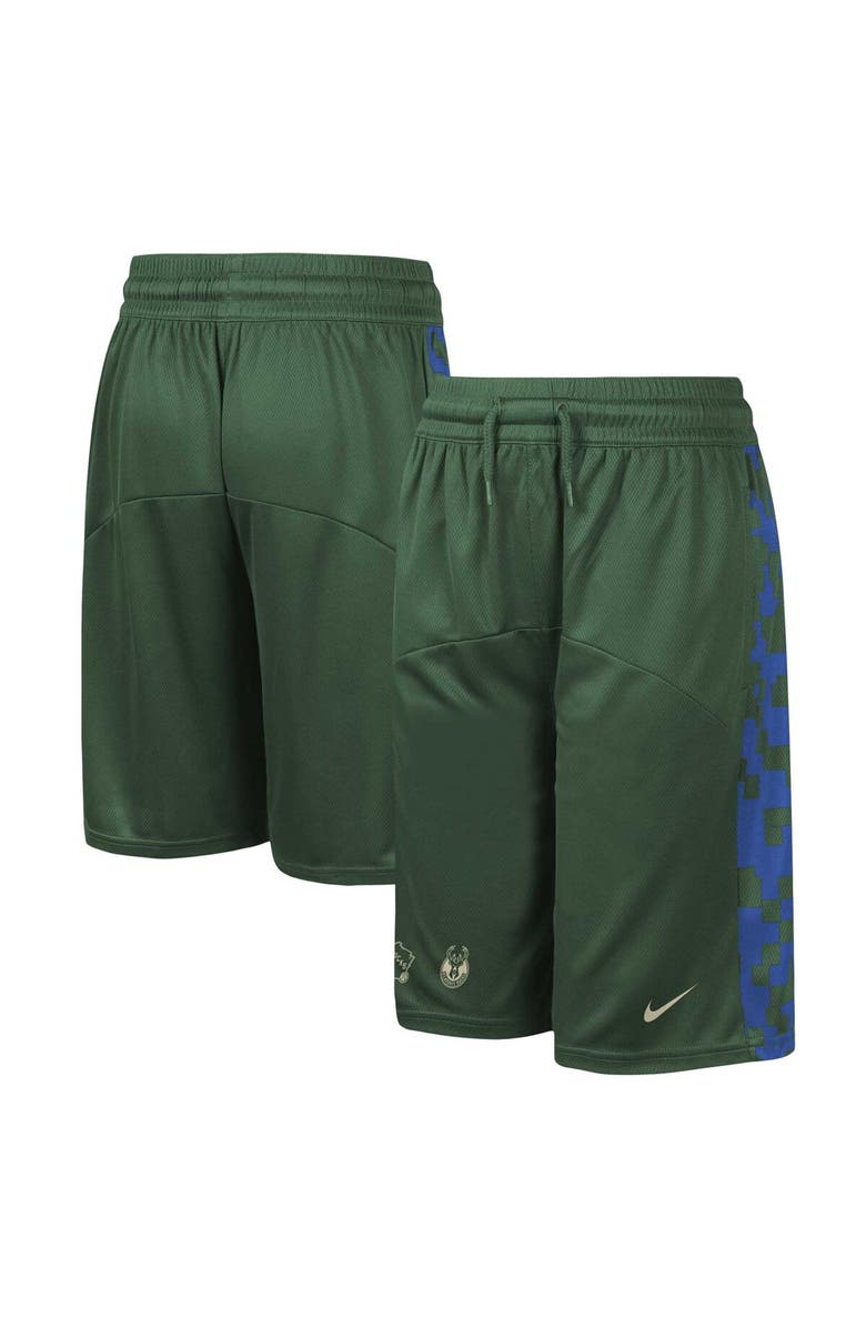 Nike Youth Nike Hunter Green Milwaukee Bucks Courtside Starting Five Team Shorts, Main, color, 