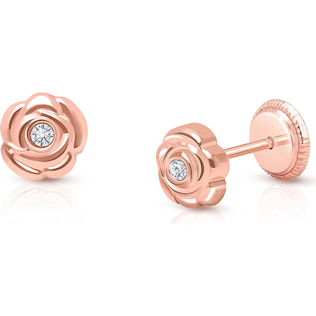 Tiny Blessings 14k Gold Blushing Rose Studs Screw Back Earrings In Gold