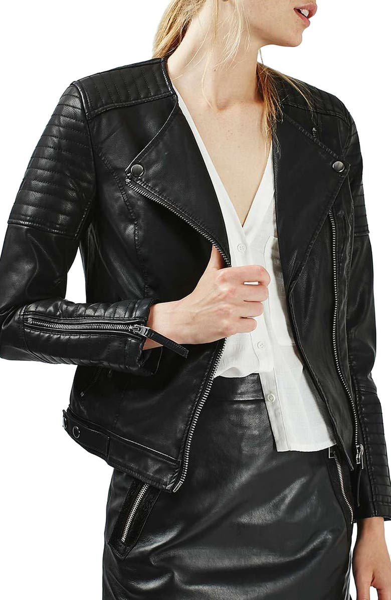 Topshop Nelly Faux Leather Biker Jacket, Main, color, 